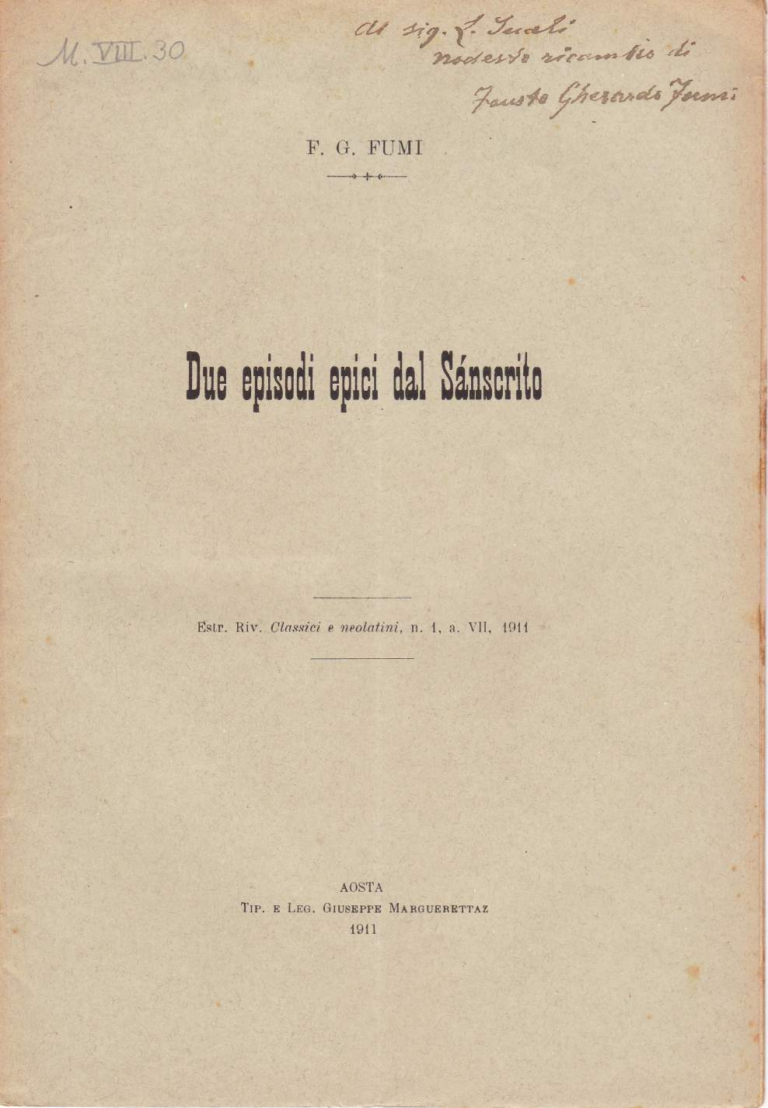 Due episodi epici dal sanscrito - Fausto Gherardo Fumi (1911)